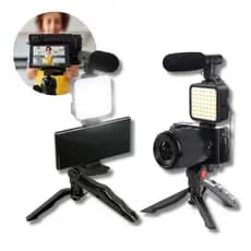 Tripé Celular Estabilizador C/ Microfone Kit de Gravação Com Ring Light