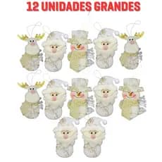Kit 12 Pendentes Papai Noel Pelúcia Enfeite Arvore Natal Grande 15cm Rena Eskimó Decoração Natalina