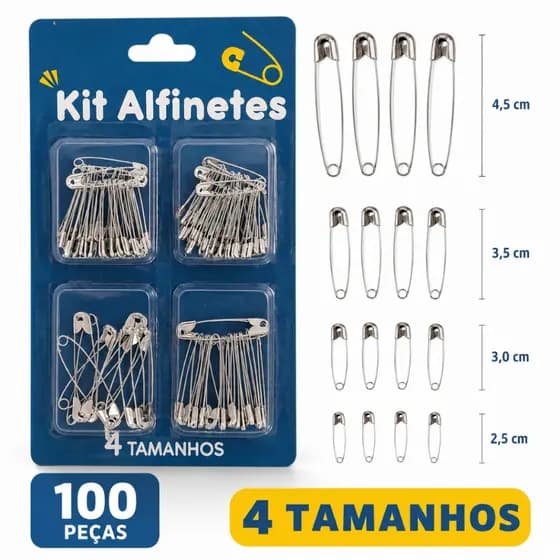 100 Alfinete De Segurança Costura Em 4 Tamanhos Fralda 100 Peças Protetor Roupa Metal Costureira Artesanato