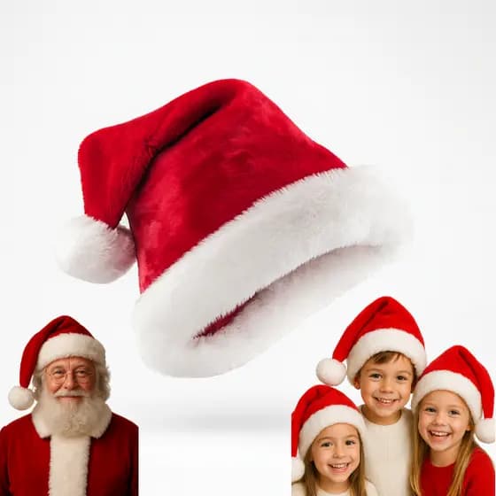 Gorro de Papai Noel Vermelho Premium 40cm Natal – Tecido Aveludado e Macio Opção de Gorro Simples Disponível Touca Toc