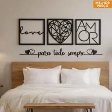 Kit 3 Quadros Love Coração Geométrico Amor + Frase Para Todo Sempre Dois Corações  Decorativo Mdf
