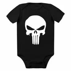 Body Bebê Justiceiro - 100% Algodão -  Branco ou Preto manga curta