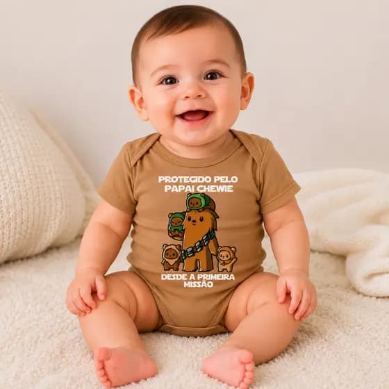 Body Bebê Divertido Geek Star Wars – Protegido pelo Papai Chewie – Presente para os Pais