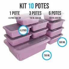 kit 10 potes plastico hermeticos cozinha 4 litros, 700ml e 500ml cozinha c/tampa transparente