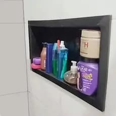 Nicho p/ Banheiro Prateleira com borda Embutir 33x63 Suporte shampoo Preto - Organize com Estilo!