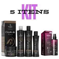 Kit Capilar Cavalo de Raça - Shampoo, Condicionador, e Máscara Capilar e Spray Protetor Meu liso