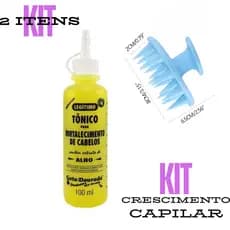 Kit Tônico Capilar Gota Dourada Fortalecimento Alho 100ml + Escova Massageadora de Silicone Couro Cabeludo