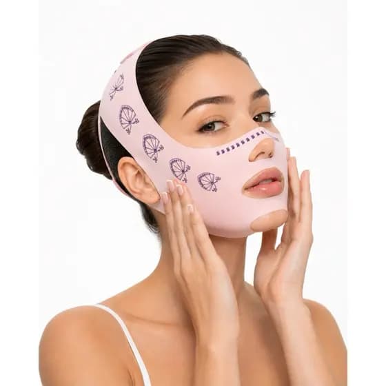 Máscara V-Line 2 em 1 | Cinta Facial Modeladora Lifting | Papada Queixo Duplo Rosto Pescoço | Antirrugas Reafirmante