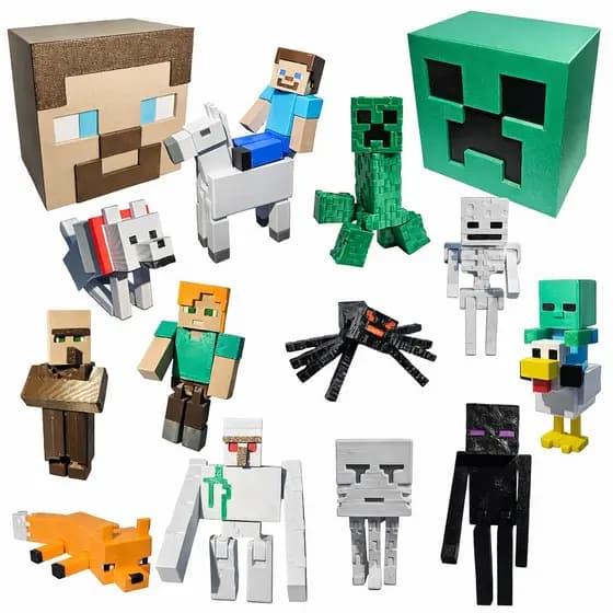 Miniaturas mine blocos caixa steve bonecos articulados de alta qualidade