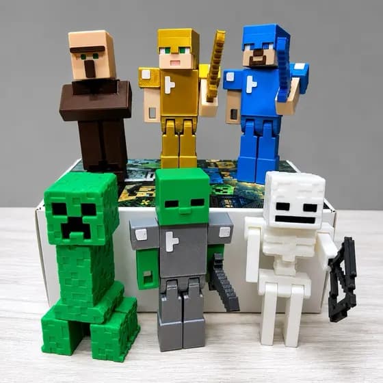 Kit 6 Figuras Articuladas bonecos mine Blocos e acessórios com alto detalhe e qualidade