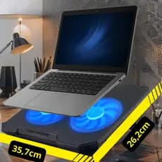 Suporte Para Notebook Com Cooler Duplo LED Base Ventilada Ajustável 2 Ventiladores Silencioso