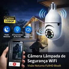 Câmera Lâmpada de Segurança Wi-Fi 360° Full HD com Visão Noturna Colorida E27
