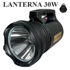 T6 LANTERNA BIVOLT - Holofote LED PRETO 30W Recarregável Pesca Trilha Camping - TD-6000A