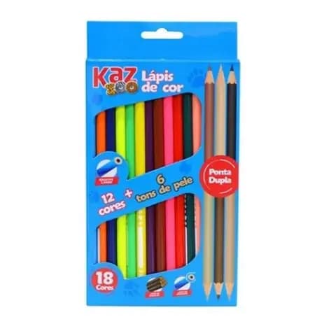 Lápis de Cor 12 Cores + 6 Tons de Pele - Kaz