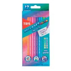 Lápis de Cor Mega Softcolor Tons Pastéis - 12 Cores - Tris - Material Escolar