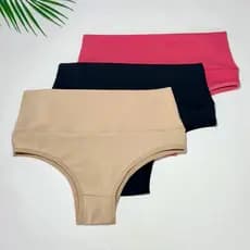 Kit 5 Calcinhas Conforto Cós Alto Cinta Tecido Respirável