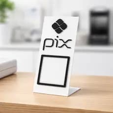 Placa Pix QR Code com Encaixe para Mesa e Balcão Suporte Display Profissional Premium Loja Caixa