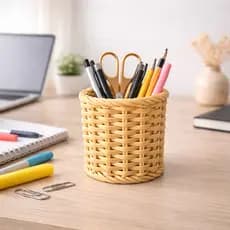 Porta Caneta Organizador de Mesa Escritório Porta Lápis Home Office Porta Decorativo Trançado Moderno