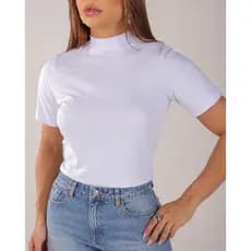 Tshirt Feminina Gola Alta 100% algodão Camiseta Básica