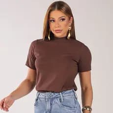 Blusa Gola Alta Feminina 100% Algodão Camiseta Estilosa Moderna Elegante Casual Trabalho