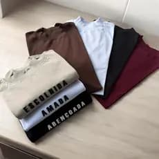 Kit 7 Camisetas Femininas Gola Alta Tshirts 100% algodão Blusas Para Todas Ocasiões