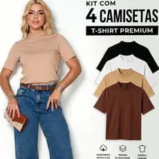 Kit 4 Blusas Feminina Gola Alta 100% Algodão Casual Lisa Elegante