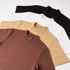 KIT 4 BLUSAS FEMININAS GOLA ALTA 100% ALGODÃO T-SHIRT BÁSICA CONFORTÁVEL