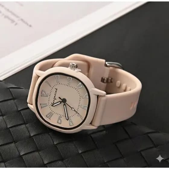 Relógio Feminino Minimalista Quadrado Arredondado Silicone Bege Nude Estilo Casual