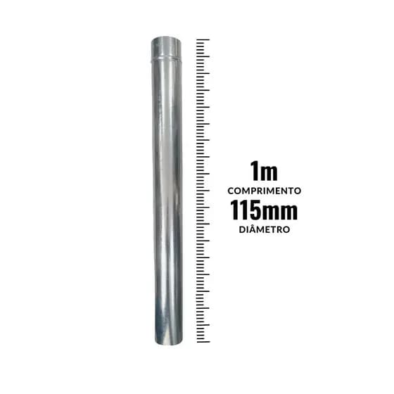 1m Cano Galvanizado Chaminé 115mm Aço Antiferrugem - Fogão Lenha