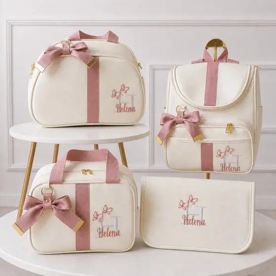 Kit Bolsas Maternidade 4 Peças Borboletas 3D Luxo, Completo Personalizado térmico e impermeável.
