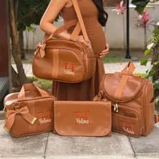Kit Bolsas Maternidade Luxo 4 Peças , Completo Personalizado térmico e Impermeável, Marrom caramelo