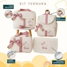 Kit Bolsas Maternidade 4 Peças Luxo, Completo Personalizado térmico e impermeável, Coleção Afeto