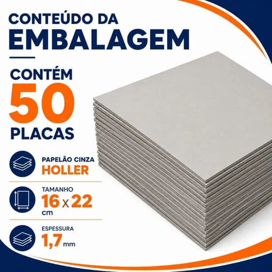 Papelão Cinza Holler 1.7mm Horle 50 Pc 16x22 Capa Dura