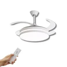 Luminária Led Com Ventilador De Teto Retrátil + Controle Remoto 4 Pás 6 Velocidades 45 Cm 50 Hz/60 Hz Branco 127/220v pr