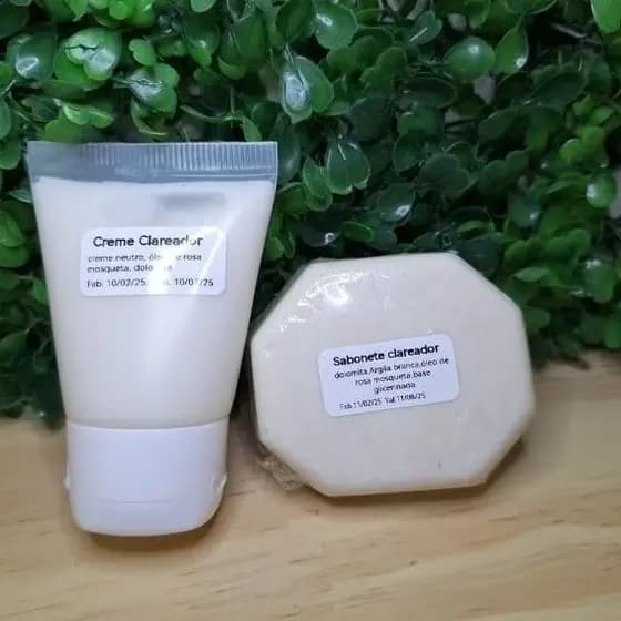 kit clareador creme + sabonete dolomita argila branca óleo de rosa mosqueta axila pescoço virilha peles sensíveis