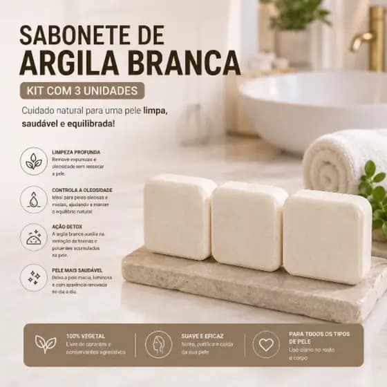 Sabonete clareador anti acne argila branca com dolomita natural 70g UN cuidados com a pele skin care