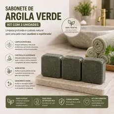 kIT com 3 sabonetes de Argila Verde Natural fitoterápico 70g cada un, anti acne combate a oleosidade.