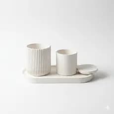 KIT BANDEJA + 2 POTES DECORATIVOS JESMONITE Conjunto Banheiro Lavabo Minimalista Organizador Multiuso Artesanal Nórdico