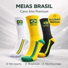 Meia Brasil Adulto TAM 33-44 Unissex Canelada Verde Amarela Branca FOTOS REAIS