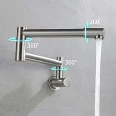 Torneira Cozinha De Parede Articulável Dobrável  Giro 360° Inox Escovado Prata 40cm Gourmet Premium