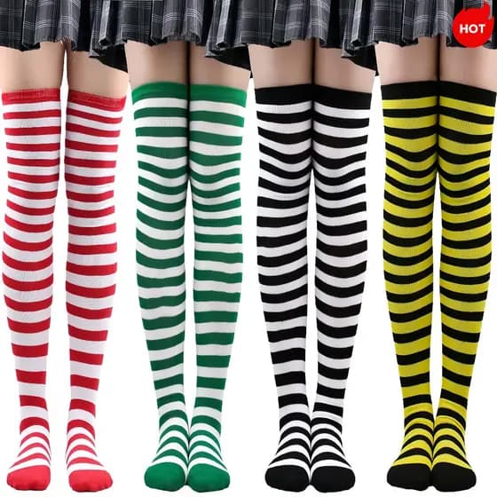 [ KIT 2 ] [ Meia De Cano ] Alto Listrado 7/8 / Meia Até O Joelho / Coxa / Cosplay / Anime