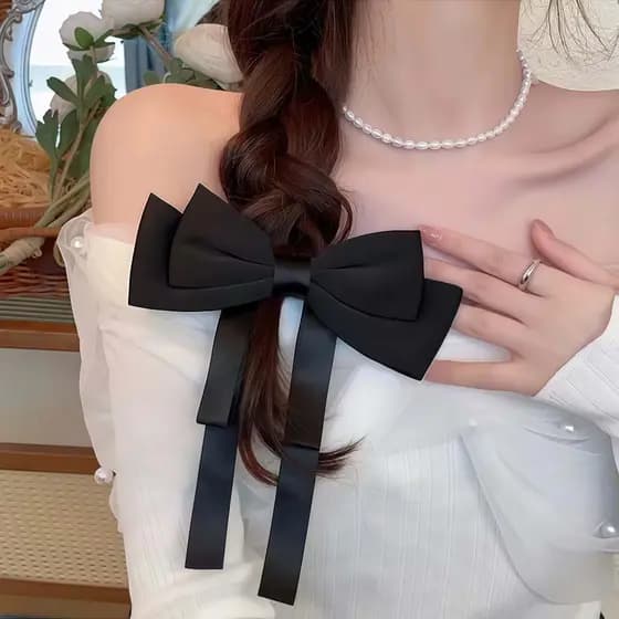 Grampo De Cabelo Com Laço De Fita , Faixa De Cabeça Elegante Borla Longa , Presilha De Camada Dupla