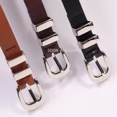 Cinto Feminino 1.8 CM Em Couro Sintetico Fivela Prata Clássico Com Dois Passador