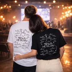 Kit Combo Casal 2 Camisetas Igreja Cristão "Jesus Me Salvou" Blusa Macia Confortável 100% Algodão