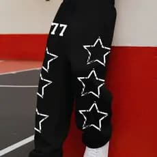 Calça Wide Leg Moletom Masculina Em Algodão Streetwear 77 Estrelas Gotica Punk Arte Estilosa cod 703