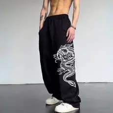 Calça Baggy Dragão Moletom Masculina Streetwear Confortável Estilo Urbano Premium Modelagem Ampla Casual cod 010