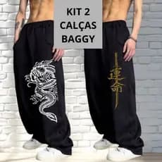 Kit 2 Calças Baggy Modelo larga Moletom Masculina Streetwear Confortável Modelagem Ampla Casual Moderna cod 010 06