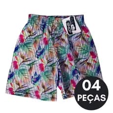 Kit Com 04 Bermuda Infantil e Juvenil Masculina de Elástico Estampado Menino Praia