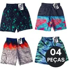04 Bermuda Masculina de Elástico Menino Infantil e Juvenil Estampado Praia
