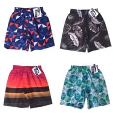 Kit Com 04 Bermuda Infantil e Juvenil Masculina de Elástico Estampado Menino Praia